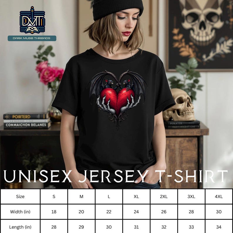 Gothic Valentine Bats Heart Graphic Tee, Dark Love Couples Shirt, Horror Valentine's Day T-Shirt, Unique Love Gift, Alternative Apparel image 9