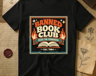 Banned Book Club Retro Badge | Read The Forbidden Flames Book Graphic | Librarian Gift for Book Lovers, Book Club