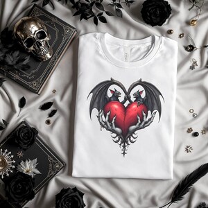 Gothic Valentine Bats Heart Graphic Tee, Dark Love Couples Shirt, Horror Valentine's Day T-Shirt, Unique Love Gift, Alternative Apparel image 6