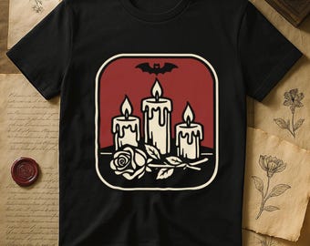Gothic Vampire Valentine Shirt | Bat Candles & Rose Dark Romance Graphic | For Vampire Lovers Valentines Gift