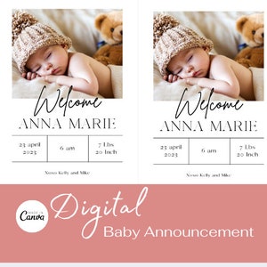 Annonce de naissance / Modern Chic / Gender Neutral / Nouveau-né / Modèle Canva modifiable / Minimaliste / Carte numérique