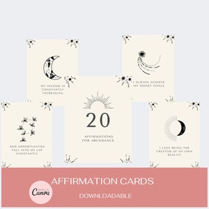 Cartões de afirmação, modelo para impressão, signos lunares, modelo minimalista, manifesto, entrega de PDF
