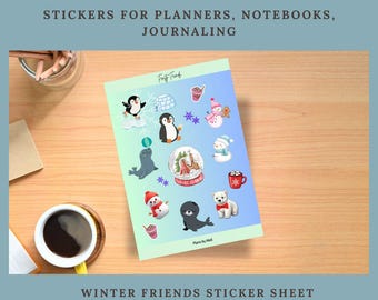 Pegatinas para planificador de invierno: pingüinos y focas de Frosty Friends