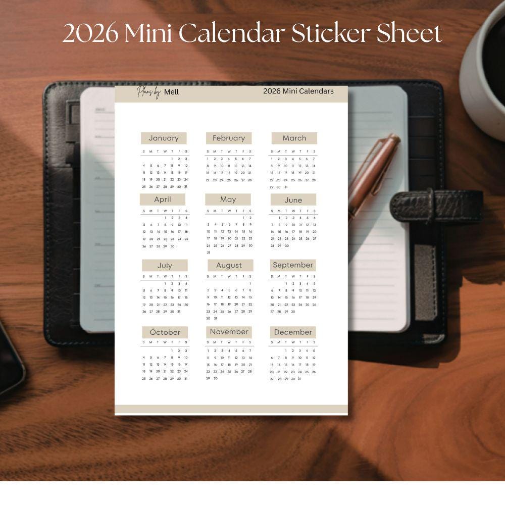 2026 Mini Calendar Stickers Minimalist Design - Etsy