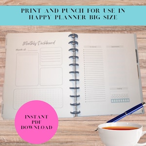 Monthly Planner Printable Dashboard for Happy Planner 81/2 x 11 Big Size or Other Disc Bound Planners with Free Daily Planner Insert