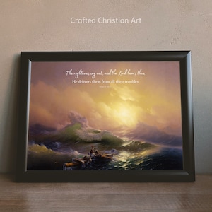Modern Christian Art, Christian Wall Art, Bible Verse Print, Christ God Scripture, Modern Bible Verse, Psalm 34:17