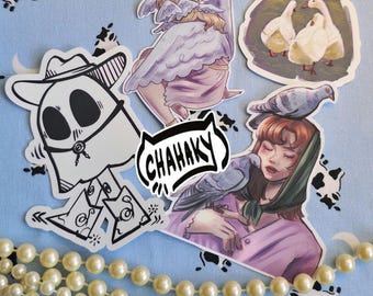 Ghost Cowboy, Girl Pigeons, Angel, Duck Stickers, Whimsical Planner Decals