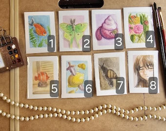ACEO ORIGINAL Whimsical Mini Watercolor Paintings 2.5 x 3.5 in