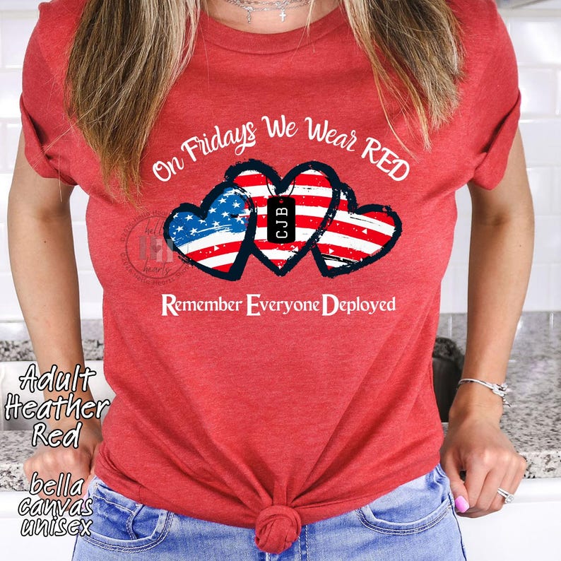 PERSONALIZE We Wear Red On Fridays Shirt: Military Family Support - Adult, Youth, Toddler, Infant Heather Red