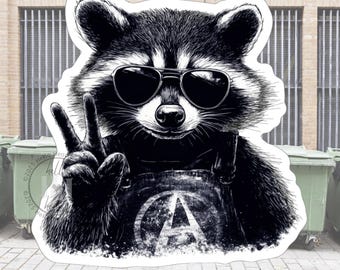 Raccoon Sticker: Unhinged, Peaceful Anarchist Design, Dishwasher Safe