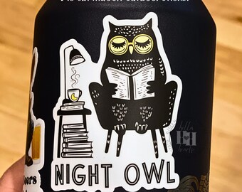 Night Owl Sticker: Bookworm Bookish Gift, Book Lover, Reader, Dishwasher Safe