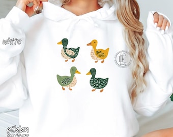 Ducks Hoodie: Eugene Oregon Wildlife, Retro Green and Yellow Folk Art, Unisex Hooded Sweatshirt