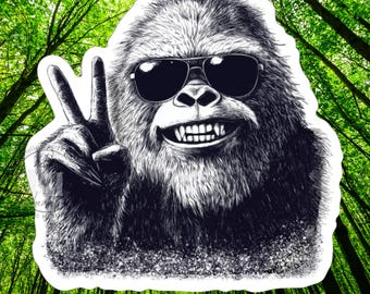 Sasquatch Sticker: PNW Big Foot Peace Sign, Cryptid Humor, Dishwasher Safe