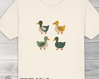 Kids Ducks Shirt, Youth Toddler Infant Sizes, Eugene Oregon TShirt, Green Yellow T-Shirt, Folk Art Retro Duck Lover Gift, Unisex Crew Tee