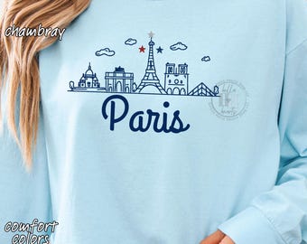 Personalized Paris Cityscape Shirt: Souvenir Trip TShirt, Short or Long Sleeve, Comfort Colors, Unisex
