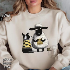 Border Collie and Sheep Friends Sweatshirt or Hoodie: Sheep Knitting Hobby, Unisex