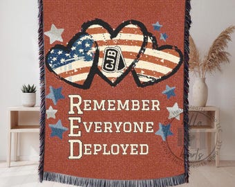 PERSONALIZE We Wear Red Friday Remember Everyone Deployed Woven Blanket: Military Family Support