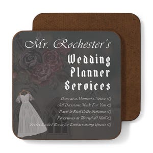 Bronte Jane Eyre Coaster: Funny Ad for Mr. Rochester's Wedding Planning Services, High-gloss Finish