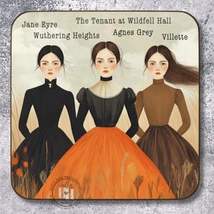 Bronte Sisters on the Moors Books Coaster: Emily, Charlotte, Anne, High-gloss Finish
