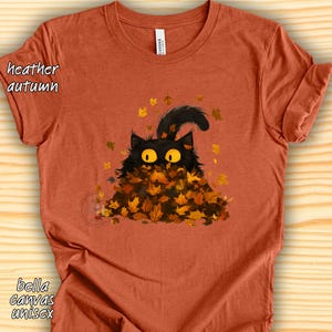 Black Cat Shirt: Playing in Fall Leaves Shirt, Back to School, Autumn Thanksgiving, Unisex