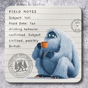 Cryptid Coaster: Snow Yeti Field Notes, Beverage Observations, High Gloss Finish, Cork Back