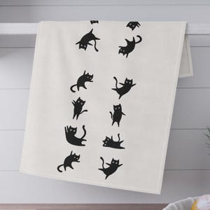 Dancing Black Cat Tea Towel: Organic Cotton Kitchen Towel