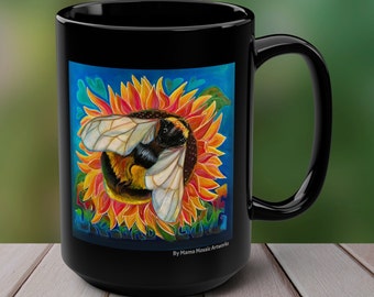 Bees Spread Love from Mama Mosaic Artworks - 15 oz Black Glossy Ceramic Mug