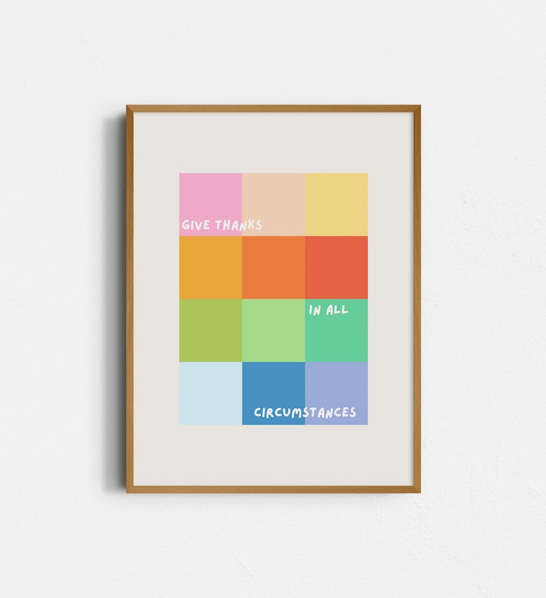 Colorful Bible Verse Digital Art Christian Wall Give Thanks in All ...