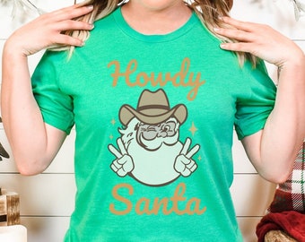 Retro Howdy Santa Christmas T-Shirt, Western Cowboy Tee