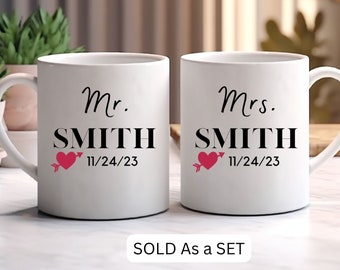 Custom Mr Mrs Mug Set, Personalized Couples Mugs, Wedding Gift, Engagement Gift, Valentines Day Gift, Anniversary Gift, Bridal Shower Gift