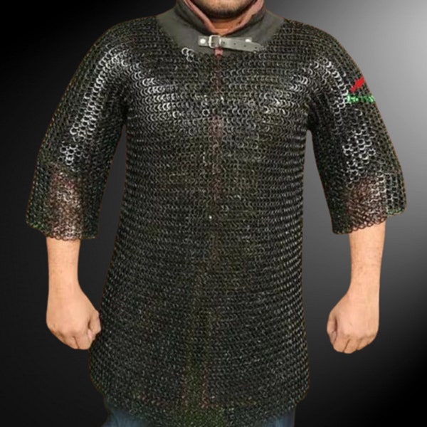 Aluminium Blackened Chainmail shirt, 10 mm Flat riveted with Washer, Mother's Day Gift