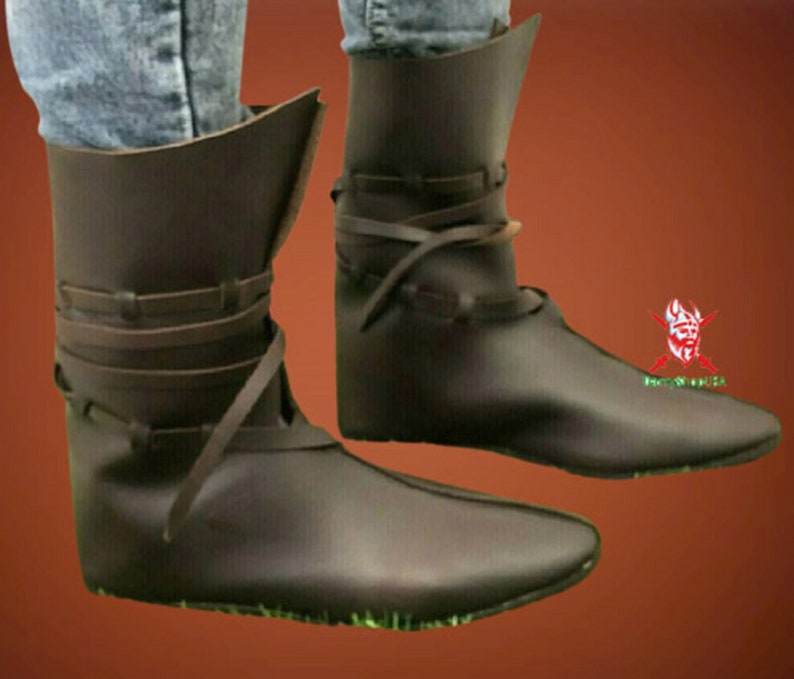 Oseberg Viking Boots, Viking Black Medieval Leather Shoes, Valentine