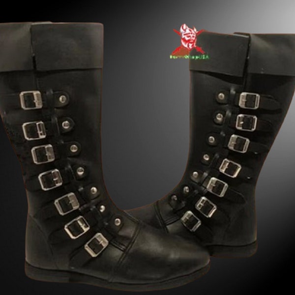 Medieval Leather Boots | Viking Pirate Boots Mans Black Long Shoes| Medieval leather boot , Mother's Day Gifts