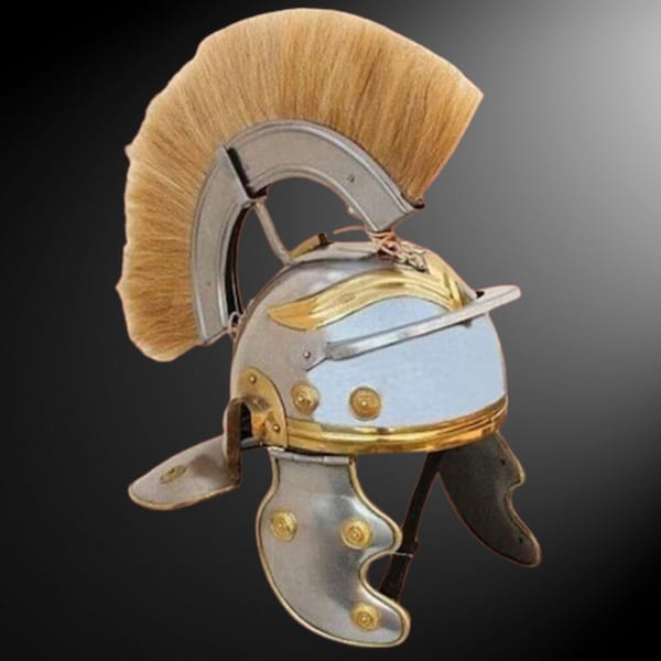 Roman Helmet, Medieval Centurian Helmet, Roman Centurion with Brown Plume & LINER