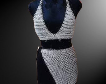 Chainmail Halter Top, With Side Cut Skirt, Aluminium Costume, Women's Clothing, Mother's Day Gift