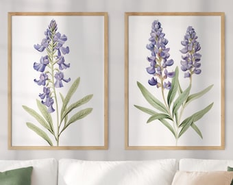 PAIR OF 2 Texas State Flower Prints, Texas Matisse Print, Bluebonnet Print, Floral Art, Neutral Botanical Print, Boho, Digital Download