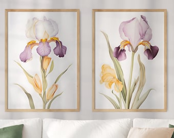PAIR OF 2 Tennessee State Flower Prints, Tennessee Matisse Print, Iris, Floral Art, Neutral Botanical Print, Boho, Digital Download