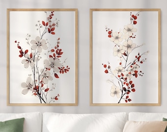 PAIR OF 2 Virginia State Flower Prints, Virginia Matisse Print, American Dogwood Print, Floral Art, Neutral Botanical Print, Boho, Digital