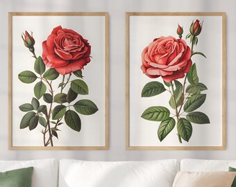 PAIR OF 2 New York State Flower Prints, New York Matisse Print, Rose Print, Floral Art, Neutral Botanical Print, Boho, Digital Download