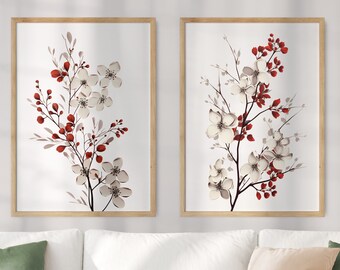 PAIR OF 2 North Carolina State Flower Prints, North Carolina Matisse, American Dogwood Print, Floral Art, Neutral Botanical, Boho, Digital