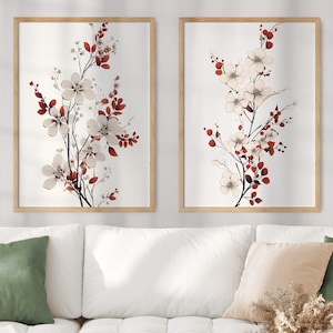 PAIR OF 2 Virginia State Flower Prints, Virginia Matisse Print, American Dogwood Print, Floral Art, Neutral Botanical Print, Boho, Digital