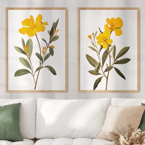 PAIR OF 2 South Carolina State Flower Prints, South Carolina Matisse Print, Yellow Jessamine, Floral Art, Neutral Botanical, Boho, Digital