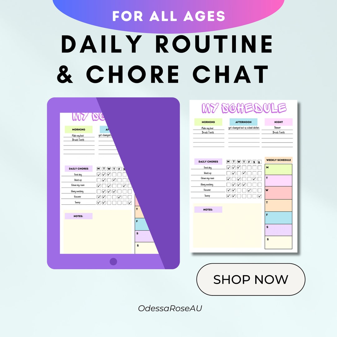 Kids Daily Planner & Chore Chart | Printable Chore Chart for Kids ...