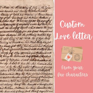 Carta de amor personalizada de tu personaje favorito / Carta de amor personalizada de cualquier personaje / Regalo perfecto