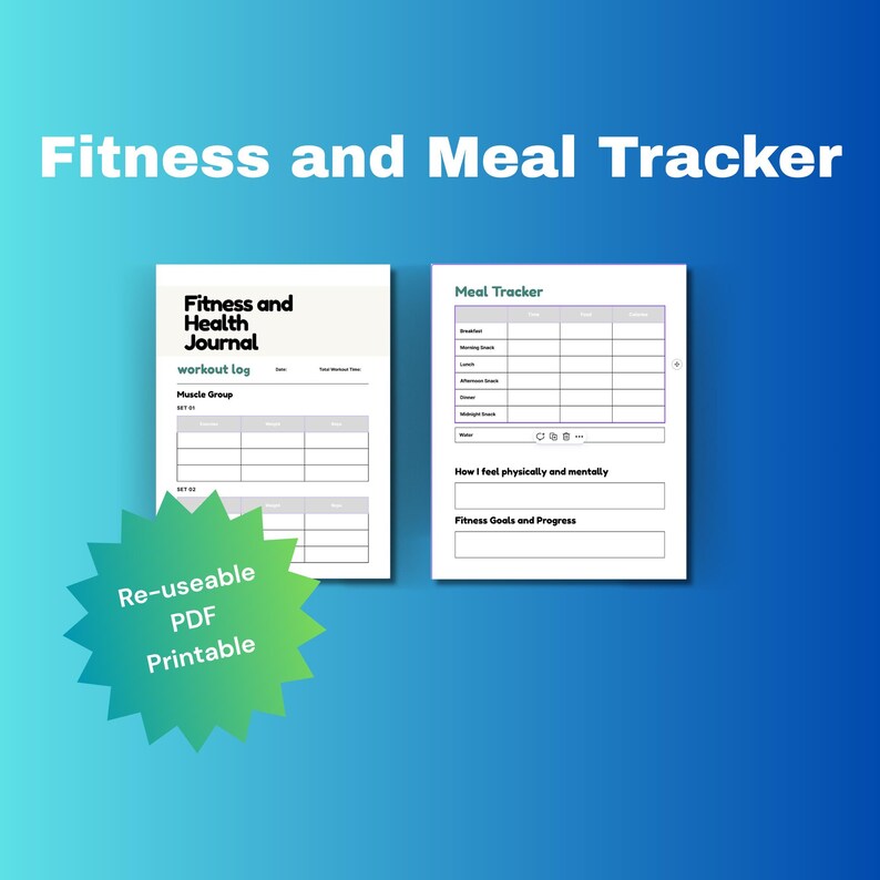 Fitness Tracker PRINTABLE PDF Journal Page - Planner Page- Meal Tracker ...