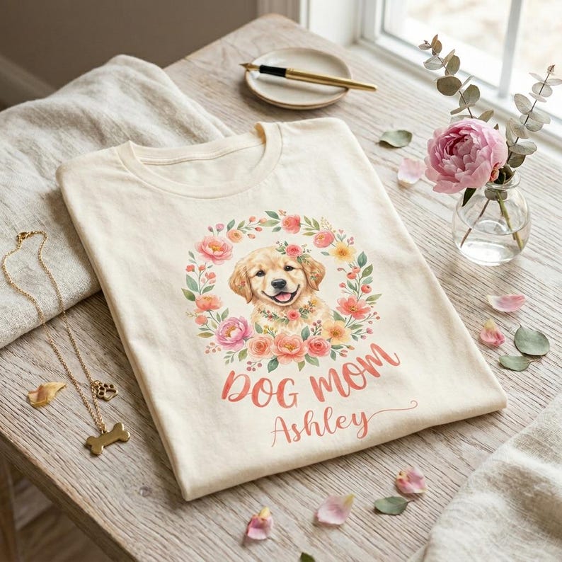 Custom Golden Retriever Dog Mom Shirt, Floral Watercolor Puppy Tee - Etsy