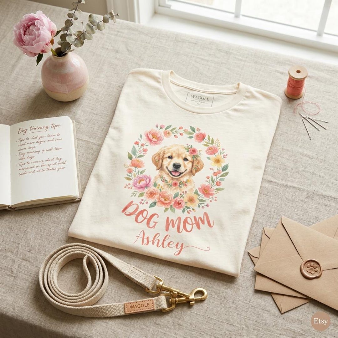 Custom Golden Retriever Dog Mom Shirt, Floral Watercolor Puppy Tee - Etsy