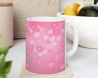 Taza de cerámica de corazones rosados 11oz