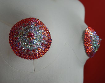 Pasties - Red/Crystal ab Rhinestone, Reusable