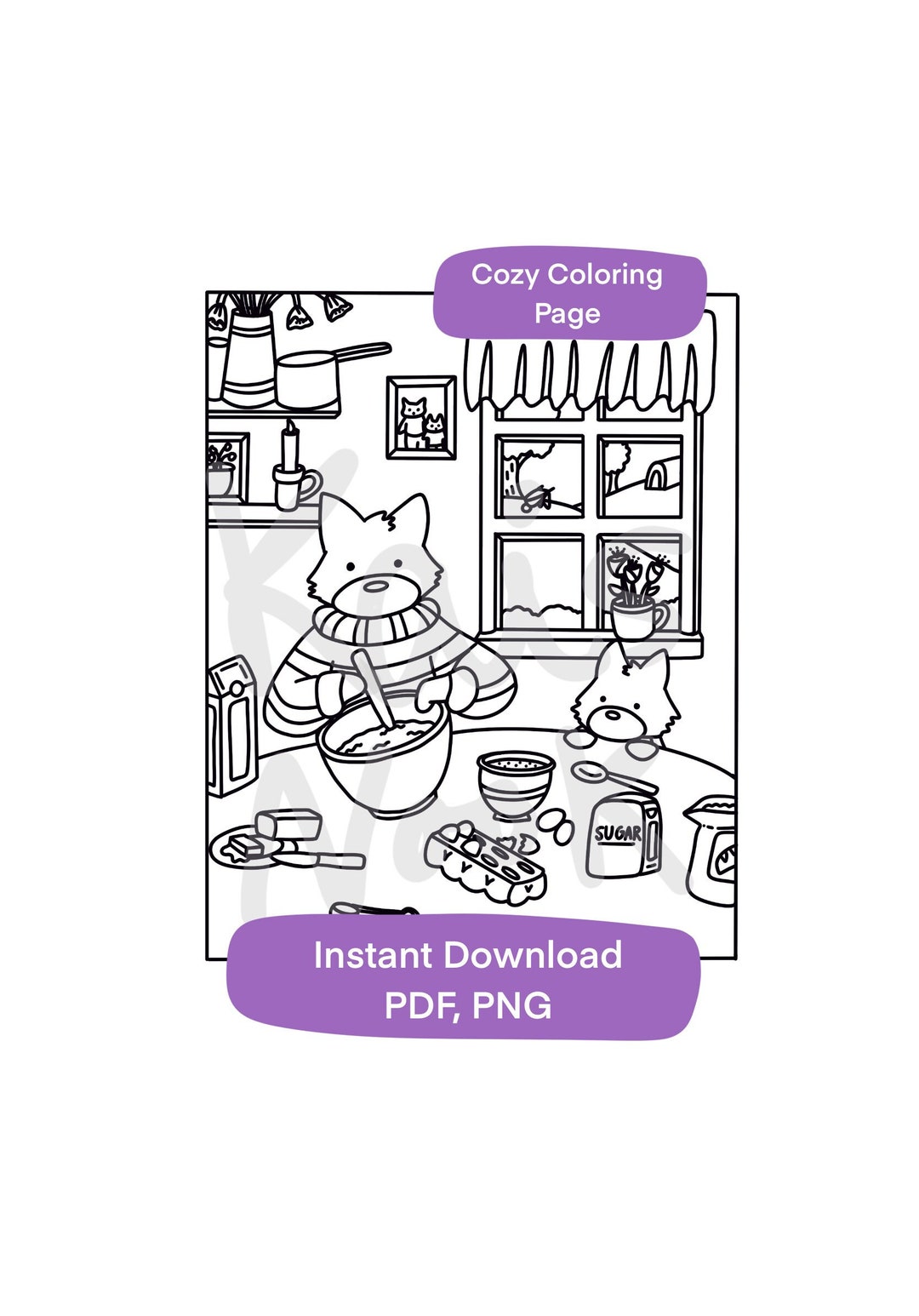 Fall Coloring Page, Cute Cozy Coloring Page, Baking Coloring Page - Etsy